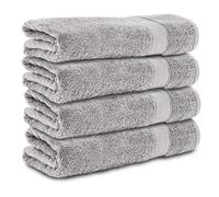 Komfortec Lot de 4 Serviettes de Bain 70x140 cm, 100% Coton, Douces et Très Absorbantes, Grande Taille, Gris Argent