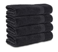 Komfortec Lot de 4 Serviettes de Bain 70x140 cm, 100% Coton, Douces et Très Absorbantes, Grande Taille, Noir