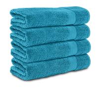 Komfortec Lot de 4 Serviettes de Bain 70x140 cm, 100% Coton, Douces et Très Absorbantes, Grande Taille, Turquoise