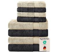 Komfortec Lot de 8 Serviettes 100% Coton, 4 Serviettes de Bain de 70 x 140 cm et 4 Serviettes de Toilette de 50 x 100 cm, éponge Douce, Grande Taille, Noir/Beige