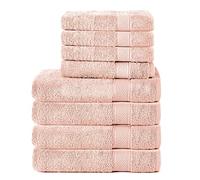 Komfortec Lot de 8 Serviettes 100% Coton 470 g/m², 4 Serviette de Bain 70x140 cm et 4 Essuie-Mains 50x100 cm, éponge Douce, Grande Taille, Rose