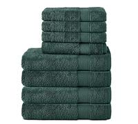 Komfortec Lot de 8 Serviettes 100% Coton 470 g/m², 4 Serviette de Bain 70x140 cm et 4 Essuie-Mains 50x100 cm, éponge Douce, Grande Taille, Vert Foncé
