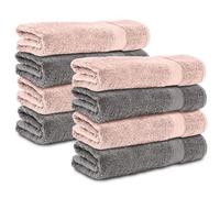 Komfortec Lot de 8 Serviettes 50x100 cm, 100% Coton, Douces et Absorbantes, Serviettes de Toilette, Gris Anthracite/Rose