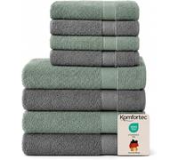 Komfortec Lot de 8 Serviettes de Toilette, 4 Serviettes de Bain 70 x 140 cm et 4 Serviettes 50 x 100 cm, 100% Coton éponge, moelleuses et absorbantes, Anthracite/Vert Clair