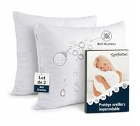 Komfortec Protège Oreiller Imperméable 50 x 70 cm Lot de 2 avec Fermeture éclair, Respirantes, hypoallergéniques, Anti-acariens, 2 Housses de Coussin Blanches