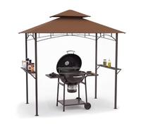 KOMFOTTEU Abri Barbecu, Panier, Crochets, 2 Étagères, 240x151x255cm, Marron | Tonnelle Jardin Exterieur Grill, 2 Étagères latérales, 7 Crochets, Tonnelle BBQ pour Camping, Pique-niques, Fête, Beige