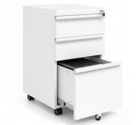 KOMFOTTEU Armoire à Dossier en Métal, 3 Tiroirs Serrure avec 2 Clés, Caisson de Bureau Mobile, Porte-Documents Format A4, Classeur de Dossiers, pour Fichier, Document, 44 x 37 x 60 cm (Blanc)