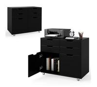 KOMFOTTEU Armoire de Classement avec 4 Tiroirs & 2 Armoires à Porte, Caisson de Bureau Mobile, 5 roulettes Universelles, Meuble de Rangement de Bureau, 73 x 40 x 64,5 cm (Noir)