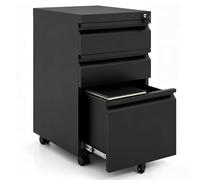 KOMFOTTEU Armoire Dossier Mobile, Métal, 3 Tiroirs Serrure, 2 Clés, Noir | Caisson de Bureau, Porte-documents Format A4, Classeur de Dossiers, pour Fichier, Document, 44 x 37 x 60 cm