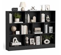 KOMFOTTEU Bibliothèque Bois, 10 Casiers 2 Tailles, 140x24x104cm, Noir | Meuble de Rangement, Dispositif Anti-basculement, Armoire Basse pour Livres & Jouets