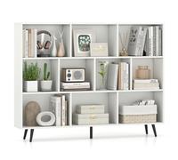 KOMFOTTEU Bibliothèque Ouverte 3 Niveaux 10 Casiers 2 Tailles, 140x24x107cm | Meuble de Rangement en Bois avec 2 Dispositifs anti-basculement, pour Livres & Jouets