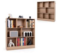 KOMFOTTEU Bibliothèque Ouverte à 3 Niveaux, Meuble de Rangement en Bois, 8 Casiers de 2 Tailles différentes, Pieds Antidérapants, Armoire Basse pour Livres & Jouets, 100 x 24 x 104 cm (Naturel)