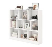 KOMFOTTEU Bibliothèque Ouverte, Meuble de Rangement en Bois, 10 Casiers de 2 Tailles différentes, Dispositif Anti-basculement, Armoire Basse pour Livres & Jouets, 120 x 24 x 104 cm (Blanc)