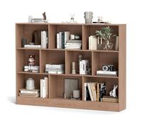 KOMFOTTEU Bibliothèque Ouverte, Meuble de Rangement en Bois, 10 Casiers de 2 Tailles différentes, Dispositif Anti-basculement, Armoire Basse pour Livres & Jouets, 140 x 24 x 104 cm (Naturel)