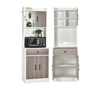 KOMFOTTEU Buffet de Cuisine en Bois avec 3 Portes, Tiroir et Étagère réglable, Armoire Haute avec Trous pour Câbles, Vaisselier de Cuisine avec Dispositif Anti-basculement, 60 x 40 x 180 cm (Blanc)