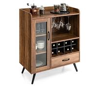 KOMFOTTEU Buffet de Cuisine Industriel avec Casiers à Vin Amovible | Armoire latérale Style Vintage, Cave à Vin, 1 Tiroir & Armoire à Porte, 80x40x95 cm, Marron Rustique