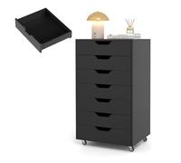 KOMFOTTEU Caisson de Rangement Mobile, 7 Tiroirs, 49x40x87 cm, Noir | Armoire de Classement avec 2 Roulettes verrouillées, Classeur de Dossiers en Bois, pour Bureau, Salon