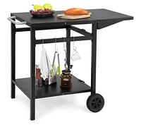 KOMFOTTEU Chariot Barbecue, Plateau Pliable, 2 Étagères, 96,5x64x75,5 cm | Desserte de Jardin avec Porte-Serviettes et Crochets, Desserte d’Extérieur avec 2 Roulettes, noir
