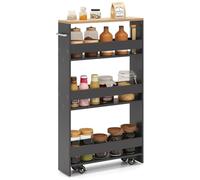 KOMFOTTEU Chariot de Rangement Coulissant à 4 Étagès, Petite Desserte de Cuisine avec 4 Roues universelles, Chariot Organisateur avec Poignée, Gain de Place, 47,5 x 20 x 80,5 cm (Gris + Naturel)