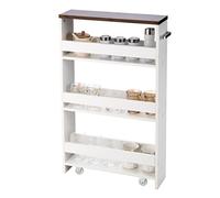 KOMFOTTEU Chariot de Rangement Coulissant à 4 Étagès, Petite Desserte de Cuisine avec 4 Roues universelles, Chariot Organisateur avec Poignée, Gain de Place, 47,5 x 13 x 80,7 cm (Blanc + Marron)