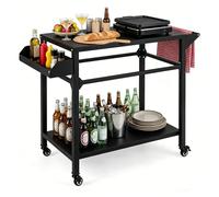 KOMFOTTEU Chariot pour Barbecue 2 Niveaux, Desserte de Jardin avec Porte-Serviettes & Étagère à Épices, Desserte d’Extérieur, 4 roulettes, pour Jardin & Terrasse, 100 x 45 x 80 cm, Noir