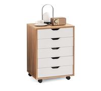 KOMFOTTEU Commode à 5 Tiroirs, Caisson de Rangement Mobile avec 4 Roulettes Universelles, Classeur Vertical en Bois, pour Salon, Chambr, Bureau, Étude, 49 x 42 x 66 cm (Naturel)