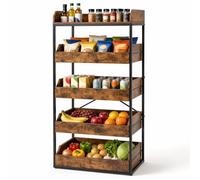 KOMFOTTEU Étagère de Rangement Industrielle, 5 Niveaux, 60x35x118cm | Support de Stockage à Fruits Légumes avec 4 Tiroirs Coulissants et Rebords Surélevés pour Salon Cuisine Boutique