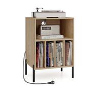 KOMFOTTEU Meuble Platine Vinyle avec Station de Charge, Support de Tourne-Disque, avec 5 Compartiments Ouverts, Meuble Tourne-Disque, pour jusqu'à 150 Albums, 53 x 45 x 78,5 cm (Naturel)