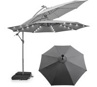 KOMFOTTEU Parasol Déporté Rond 3x3M inclinable, avec Pied & LED | Parasols de Jardin Extérieur, Anti UV & Résistant au Vent, Parasol à Manivelle, Réglable, pour Cour, Terrasse, Piscine