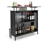 KOMFOTTEU Table Bar 4 Niveaux Îlot Central Cuisine Étagère surélevée Noir | Table à Vin, Tables Boire, 6 Porte-gobelets & Repose-Pieds, Mange Debout Industriel, 120x50x106,5cm, Salle a Manger, Salon
