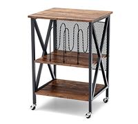 KOMFOTTEU Table d'appoint avec support pour tourne-disque, table latérale à 3 niveaux avec roues, table de platine métallique, étagère d'affichage pour salon, chambre, 52 x 45 x 75 cm