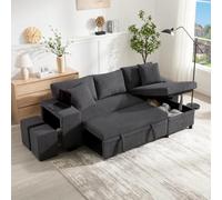KOMHTOM 231CM Canapé d'angle Convertible en Lit, Canapé Gris en L | Velours Côtelé,Ports USB et USB-C Intégrés,Rangement Caché,Pouf Modulaire,pour Studio et Chambre d'Amis