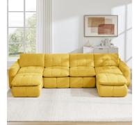 KOMHTOM 334cm Canapé d'angle Modulaire 4 Places en U, Canapé Nuage | Tissu Chenille Doux, Modules Flexibles, Parfait pour Petits Appartements et Détente, Sans Montage