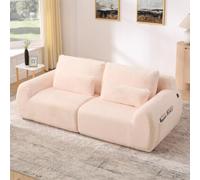 KOMHTOM Canapé 2 Places en Fourrure de Lapin avec Ports USB, Petit Canapé | Pochette Latérale de Rangement, Mousse Haute Élasticité, Livraison Compacte, Idéal Salon Appartement Chambre