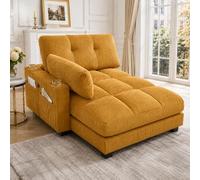 KOMHTOM Canapé d'angle Moderne 2 Places - Fauteuil Salon avec Ports USB/Type-C et Porte-Gobelets, Accoudoir Latéral à roulettes Amovible, pour Petit Espace (Jaune, A)
