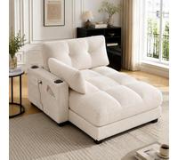 KOMHTOM Canapé d'angle Moderne 2 Places - Fauteuil Salon avec Ports USB/Type-C et Porte-Gobelets, Accoudoir Latéral à roulettes Amovible, pour Petit Espace (Beige, A)