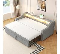 KOMHTOM Canapé lit avec LED Lit 1 Personne avec lit gigogne, lit escamotable Cadre de lit avec sommier à Lattes et Compartiments de Rangement (Matelas Non Inclus) (Gris Clair-3)