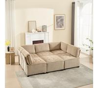 KOMHTOM Canapé-Lit Convertible Moderne avec Poche Latérale, Canapé 6 Places Modulable pour Salon/Chambres à Coucher, Construction Robuste en Bois et Métal (Kaki, C - Canapé-lit)