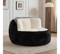 KOMHTOM Canapé Pouf en Peluche, Fauteuil Nuage, Mousse à Haute Résilience, Base Antidérapante, Siège sans Montage pour Salon et Chambre, 110 × 106 × 77 cm (Noir et Blanc)