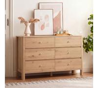 KOMHTOM Commode de Chambre à 6 Tiroirs, Décor Chêne, 120 x 40 x 80 cm | Panneaux de particules,coulisses métalliques,poignées argentées,plateau supérieur,entretien au chiffon humide,deux colis