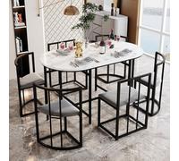 KOMHTOM Encastrable Table de Salle à Manger avec 6 chaises, Ensemble Table et Chaise Salle a Manger, Ensemble de Table à Manger Moderne, Chaise avec Dossier et Coussin (Noir)