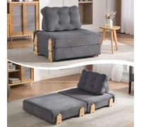 KOMHTOM Fauteuil Convertible en Lit Pliant avec Structure en Velours Côtelé | Structure en Bois Massif, Design Nordique, Soutien Dorsal Ergonomique, Idéal pour Petits Salons et Résidences Universitaires