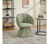 KOMHTOM Fauteuil Pivotant Vintage Chaise Ergonomique Style Coquille avec Poche de Rangement Tissu Chenille Vert Olive (Vert Forêt)