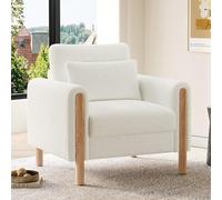 KOMHTOM Fauteuil Relax Moderne en Tissu Teddy, Fauteuil Individuel Confortable avec Coussin, pour Salon, Bureau ou Chambre à Coucher, 87 x 83 x 88.5cm (Blanc)