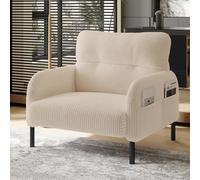 KOMHTOM Fauteuil Simple Places en Velours Côtelé avec Dossier Haut Confortable, 4 Poches et Pieds en Métal - Canapé d'angle Moderne pour Salon, Chambre à Coucher et Bureau (Beige - 1 Place)