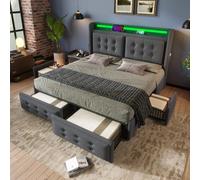 KOMHTOM Lit capitonné avec LED 180x200 cm - Gris (sans matelas)