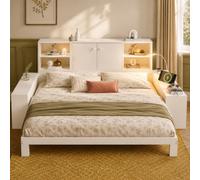 KOMHTOM Lit Gigogne 90x200 Extensible 180x200, Canapé-lit, Cadre de lit | Lit en Bois,Rangement tête,USB+Type-C,Lampe lecture,Charge 150 kg,Blanc,MDF plywood,Sans matelas,pour adolescents et adultes