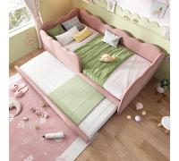 KOMHTOM Lit Gigogne Nuage 90x190 cm, Canapé Lit avec Lattes, 6 Roues Frein, Velours Rose
