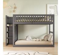 KOMHTOM Lit mi Hauteur 140x200 Lit Mezzanine 1 Place avec escalier et 4 tiroirs, lit superposé avec sommier à Lattes sur la couchette supérieure (Gris，Matelas Non Inclus)