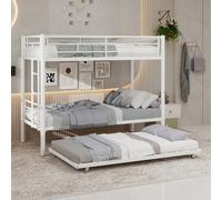 KOMHTOM Lit Superposé 3 Places avec lit gigogne, Barrières de sécurité, échelles et Sommier à Lattes en Métal - Cadre de Lit Moderne pour Enfants et Adolescents (Blanc, C-Lit)